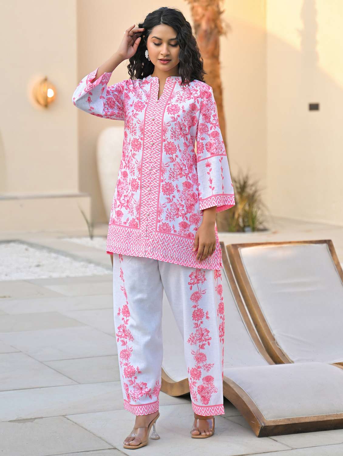 women floral three quarter sleeve regular fit ethnic co-ord set - 22177033 -  Standard Image - 3