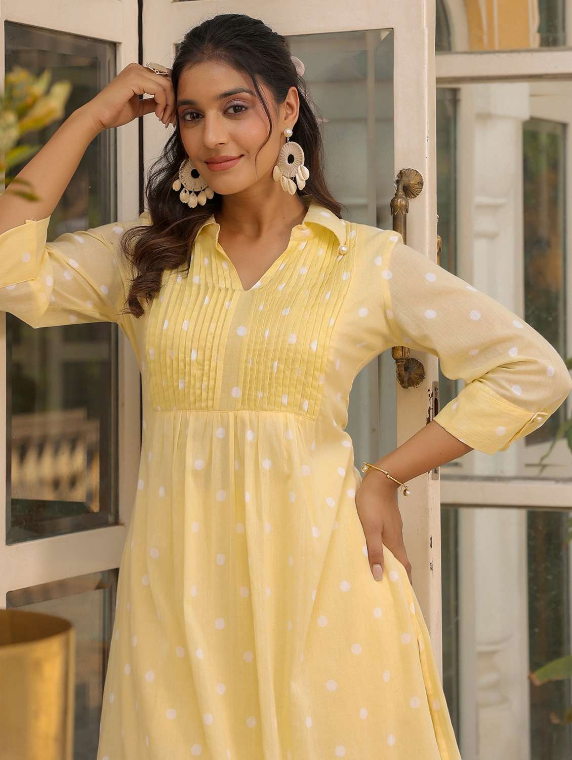 women polka dot printed three quarter sleeve kurta pant set - 22177037 -  Standard Image - 5