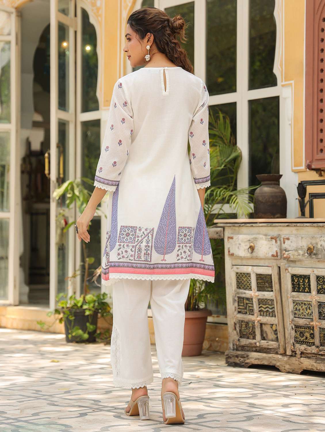 women printed three quarter sleeve regular fit ethnic co-ord set - 22177038 -  Standard Image - 3