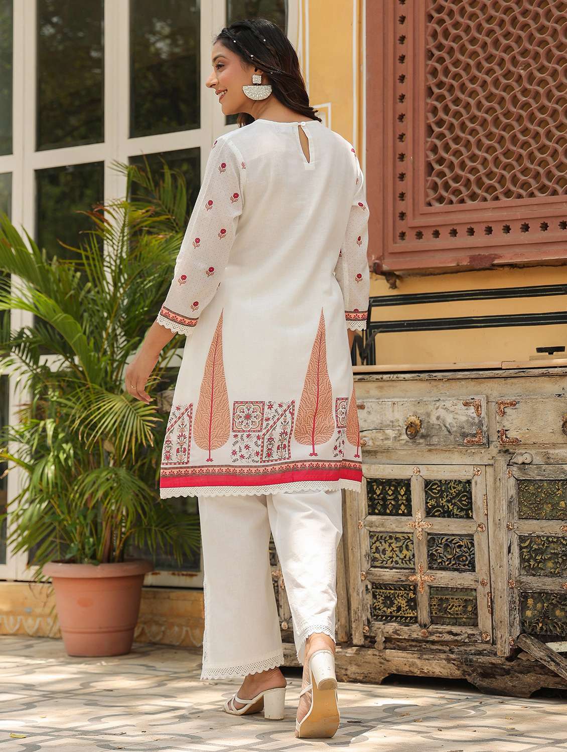 women printed three quarter sleeve regular fit ethnic co-ord set - 22177039 -  Standard Image - 3