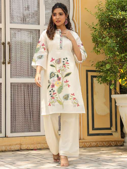 women floral printed three quarter sleeve regular fit ethnic co-ord set - 22177041 -  Standard Image - 0