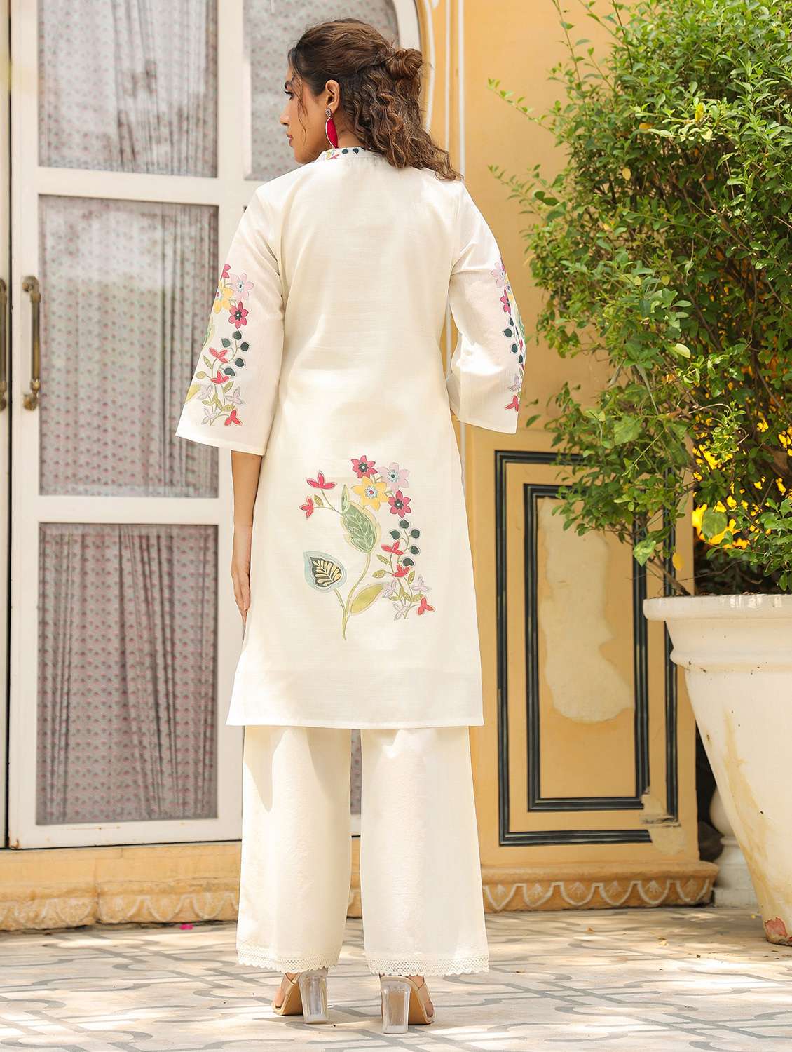 women floral printed three quarter sleeve regular fit ethnic co-ord set - 22177041 -  Standard Image - 3