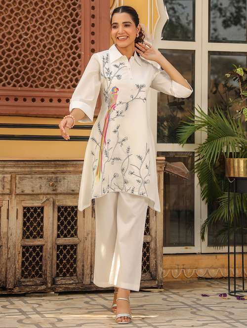 women printed three quarter sleeve kurta pant set - 22177042 -  Standard Image - 0