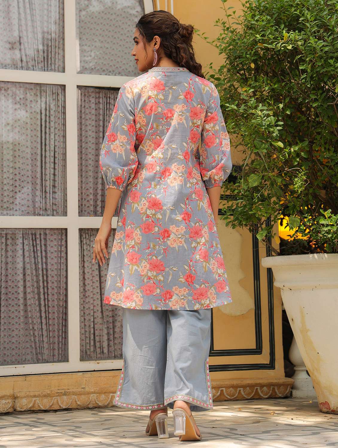 women floral printed three quarter sleeve ethnic co-ord set - 22177043 -  Standard Image - 3