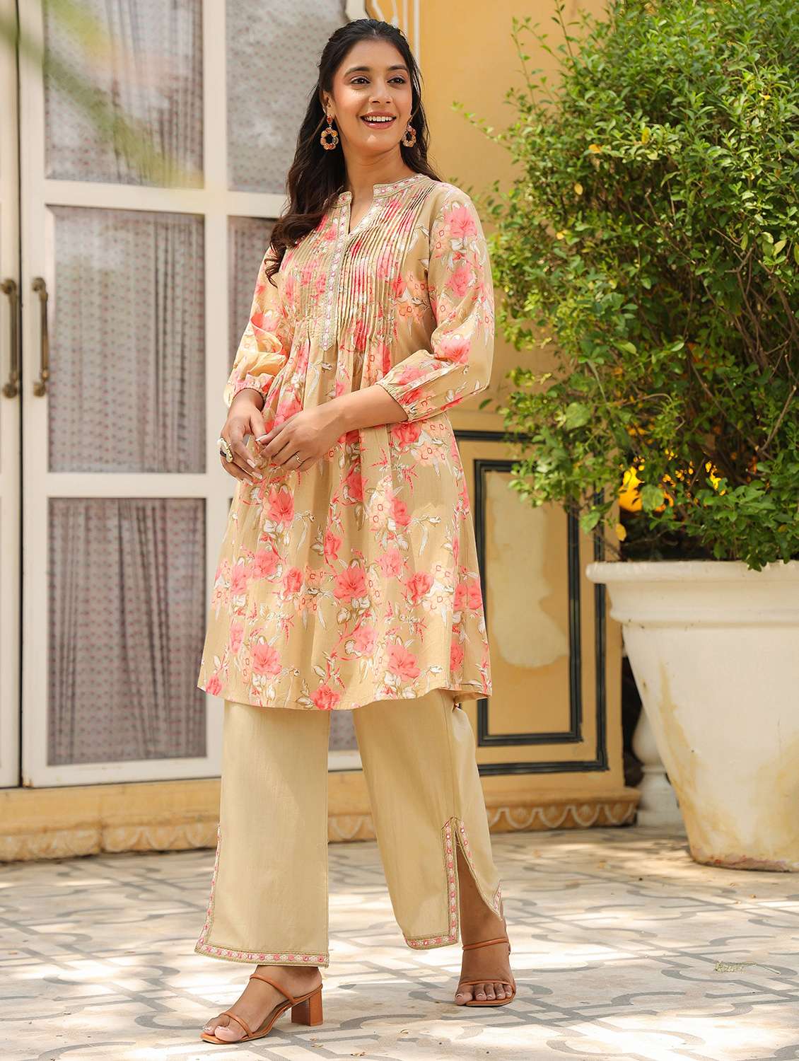 women floral printed three quarter sleeve ethnic co-ord set - 22177044 -  Standard Image - 3