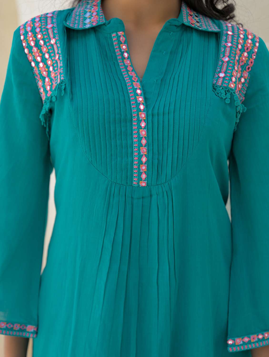 women solid three quarter sleeve regular fit ethnic co-ord set - 22177045 -  Standard Image - 5