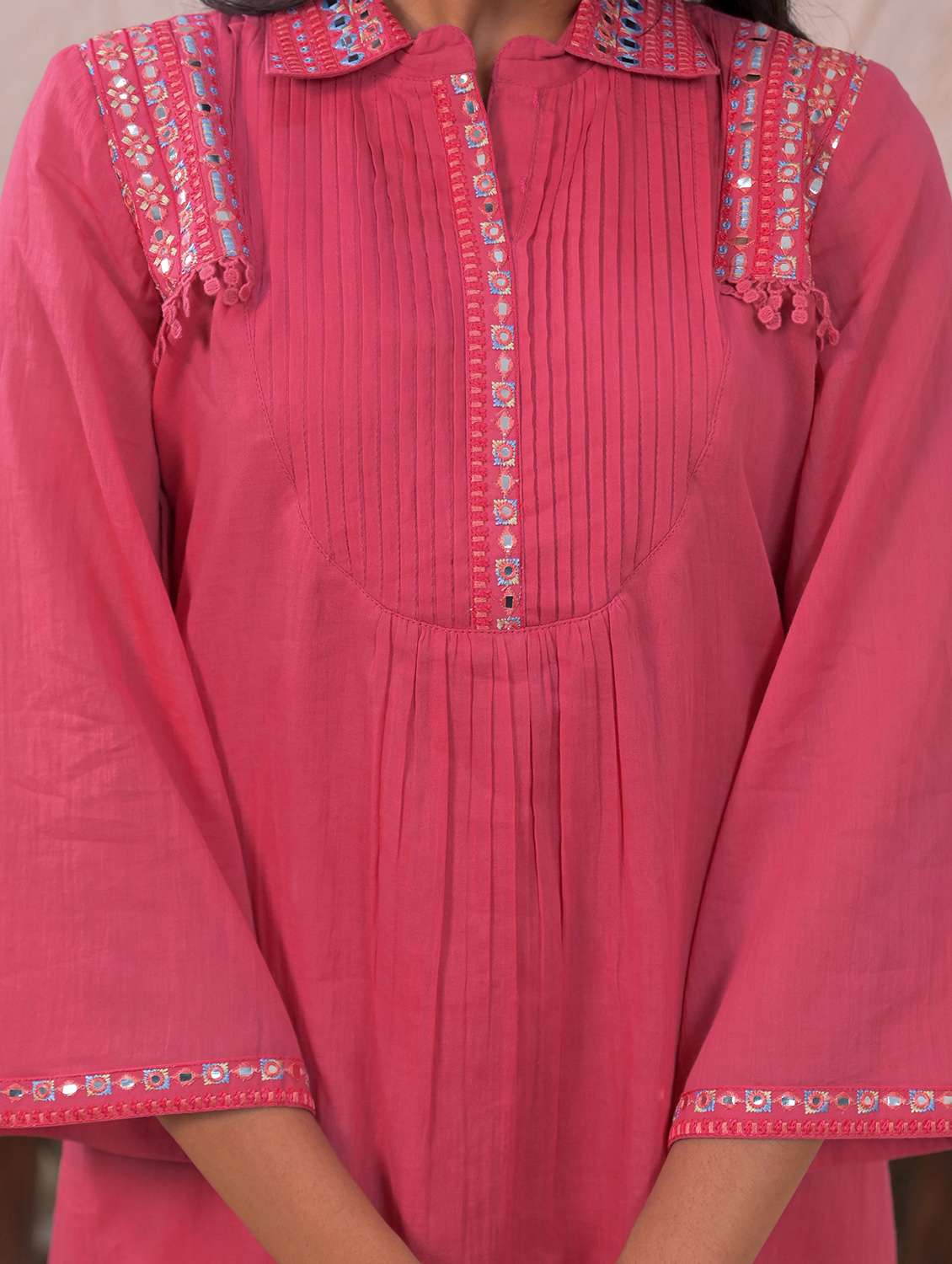 women solid three quarter sleeve regular fit ethnic co-ord set - 22177046 -  Standard Image - 5