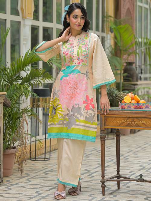 women floral printed long sleeve regular fit ethnic co-ord set - 22177049 -  Standard Image - 0