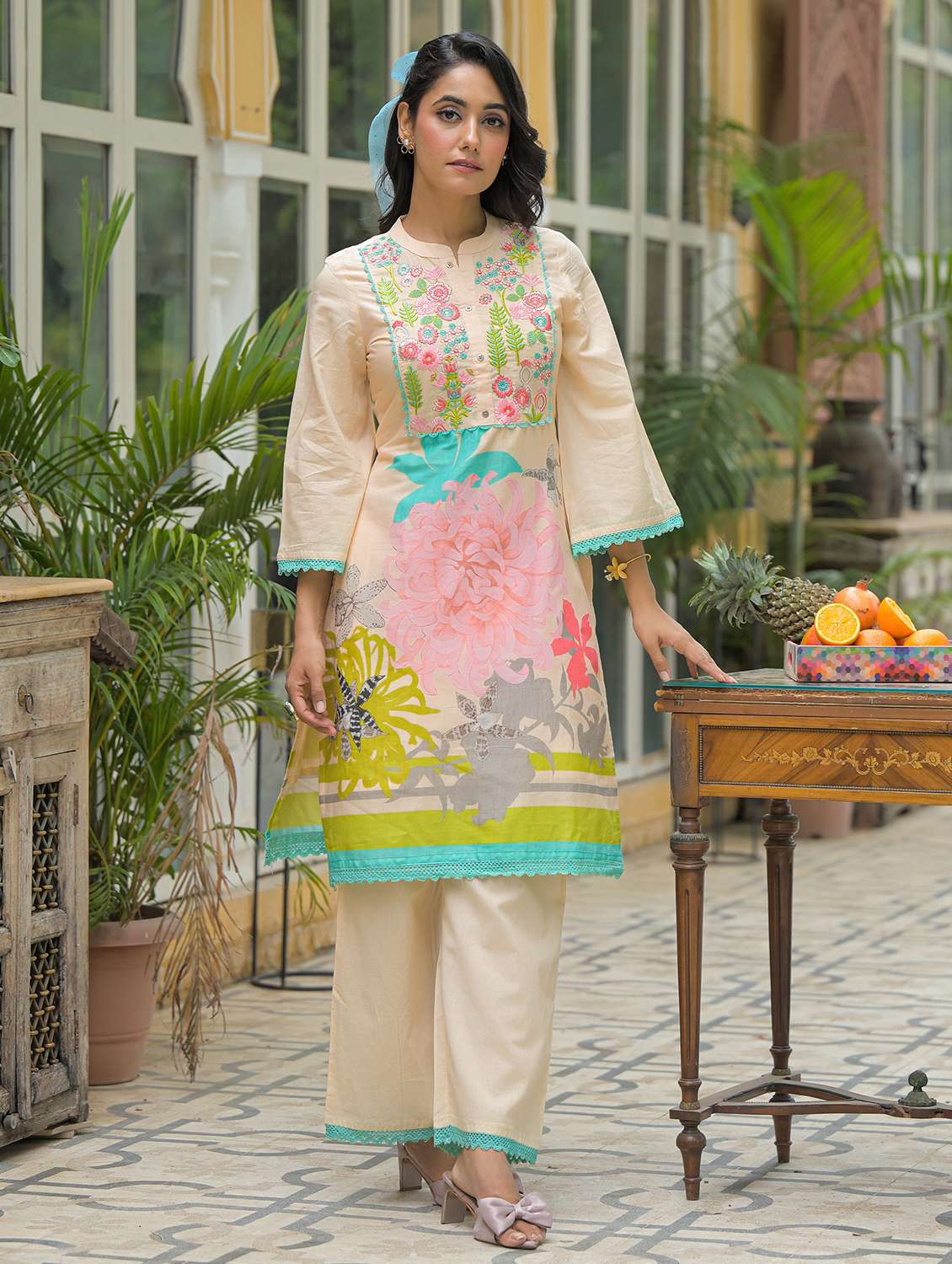 women floral printed long sleeve regular fit ethnic co-ord set - 22177049 -  Standard Image - 3