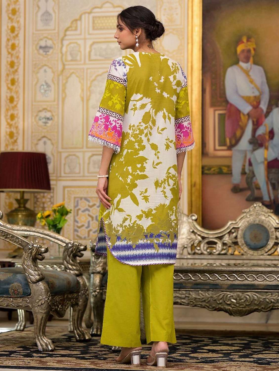 women printed three quarter sleeve kurta palazzo set - 22177058 -  Standard Image - 3