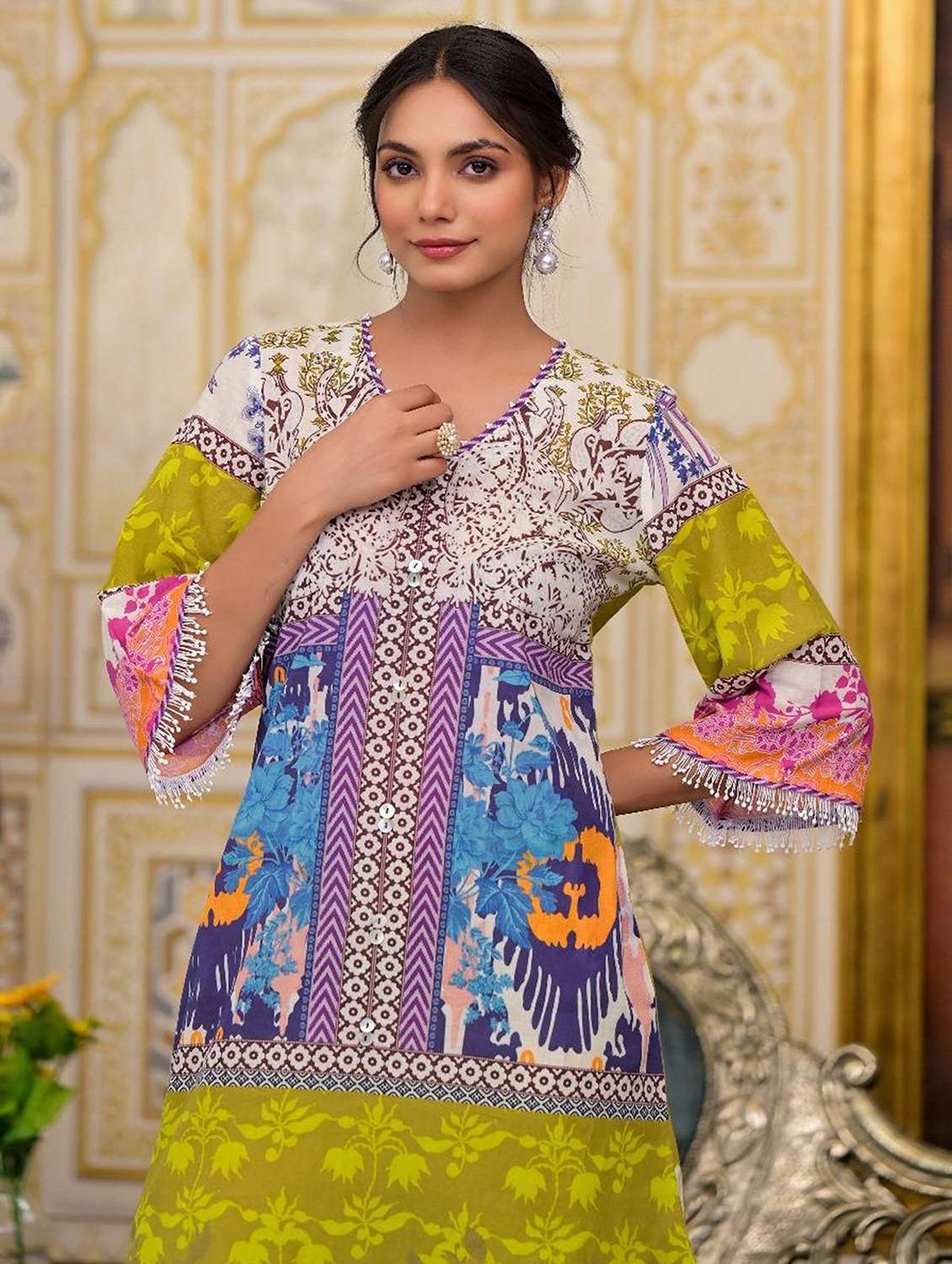 women printed three quarter sleeve kurta palazzo set - 22177058 -  Standard Image - 5