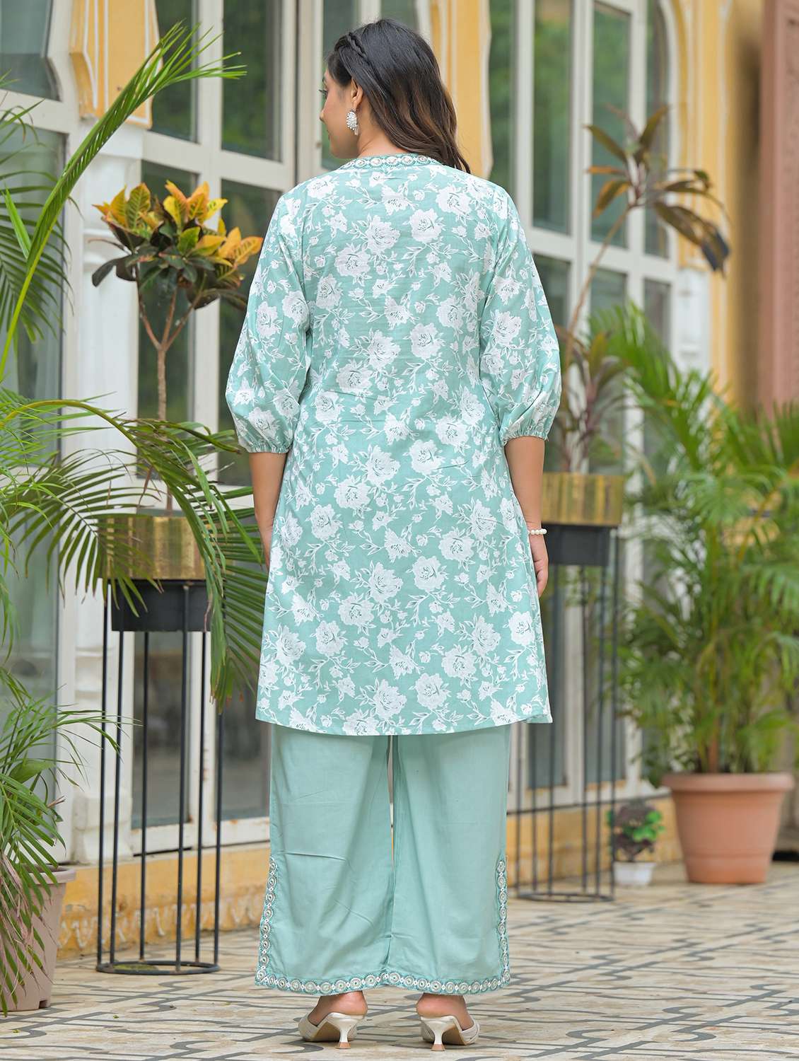 women floral printed three quarter sleeve regular fit ethnic co-ord set - 22177060 -  Standard Image - 3