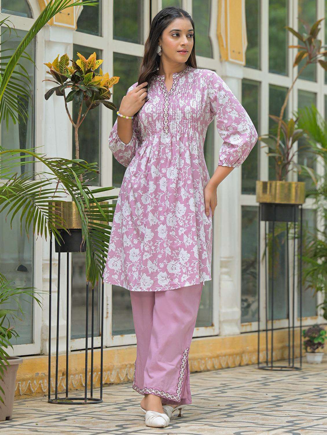 women floral printed three quarter sleeve regular fit ethnic co-ord set - 22177061 -  Standard Image - 3