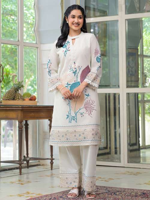 women printed three quarter sleeve regular fit ethnic co-ord set - 22177062 -  Standard Image - 0