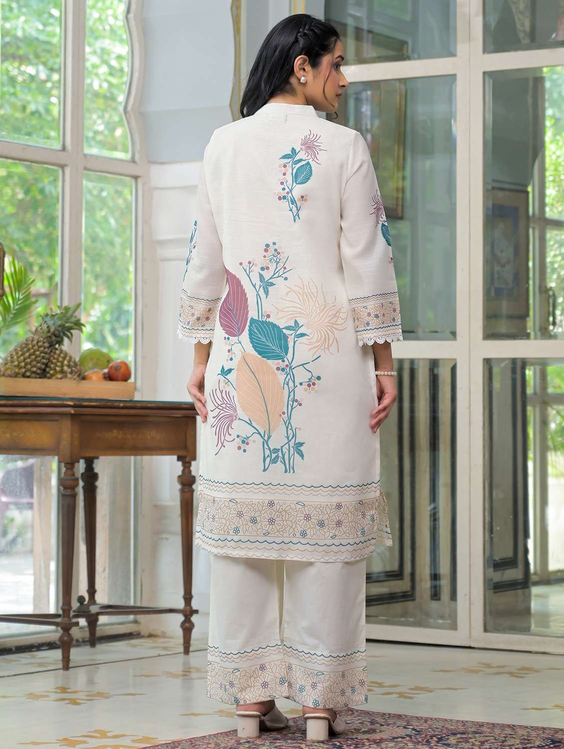 women printed three quarter sleeve regular fit ethnic co-ord set - 22177062 -  Standard Image - 3