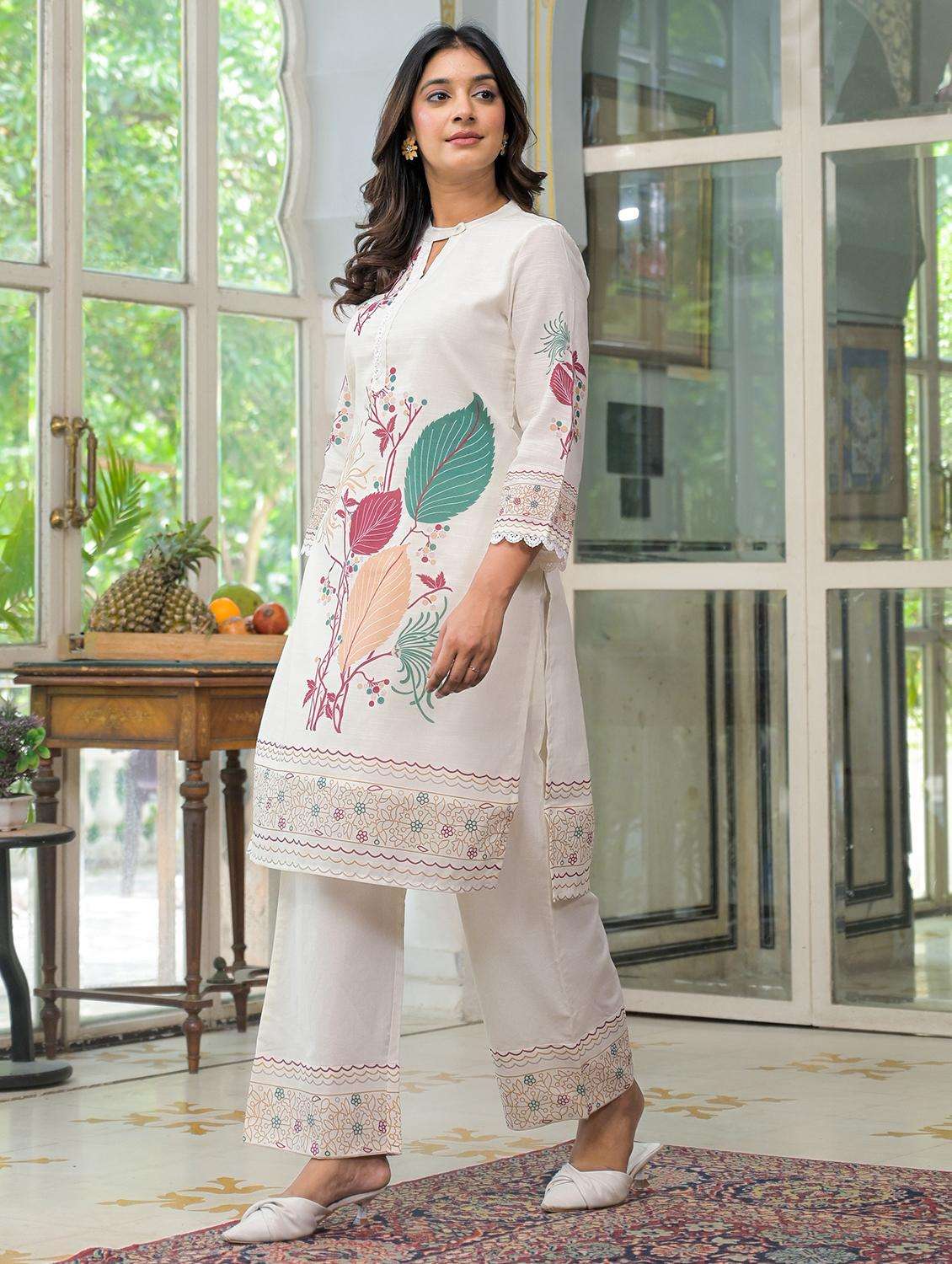 women printed three quarter sleeve regular fit ethnic co-ord set - 22177063 -  Standard Image - 3