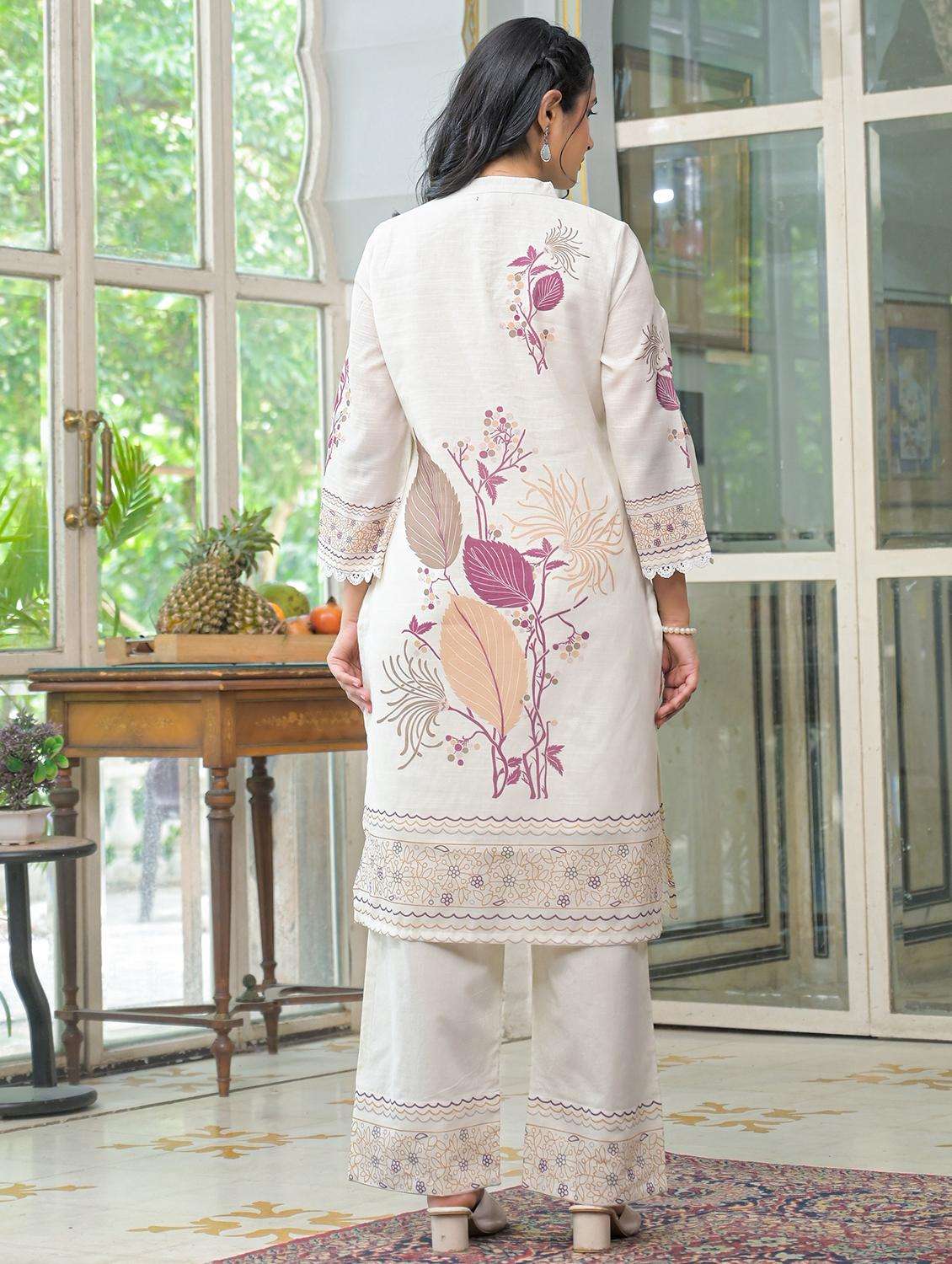 women printed three quarter sleeve regular fit ethnic co-ord set - 22177064 -  Standard Image - 3