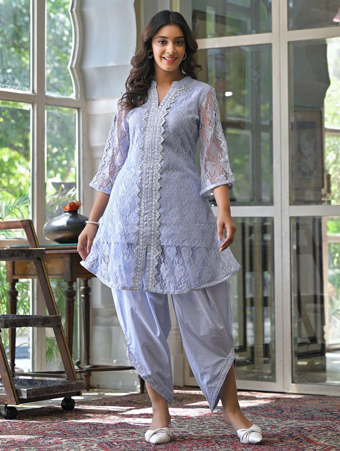 women self design three quarter sleeve ethnic co-ord set