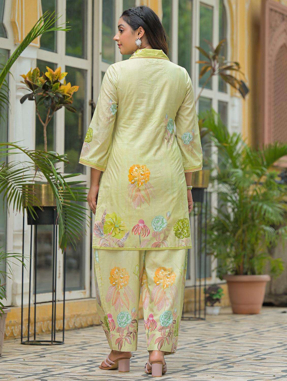 women floral printed three quarter sleeve regular fit ethnic co-ord set - 22177068 -  Standard Image - 3