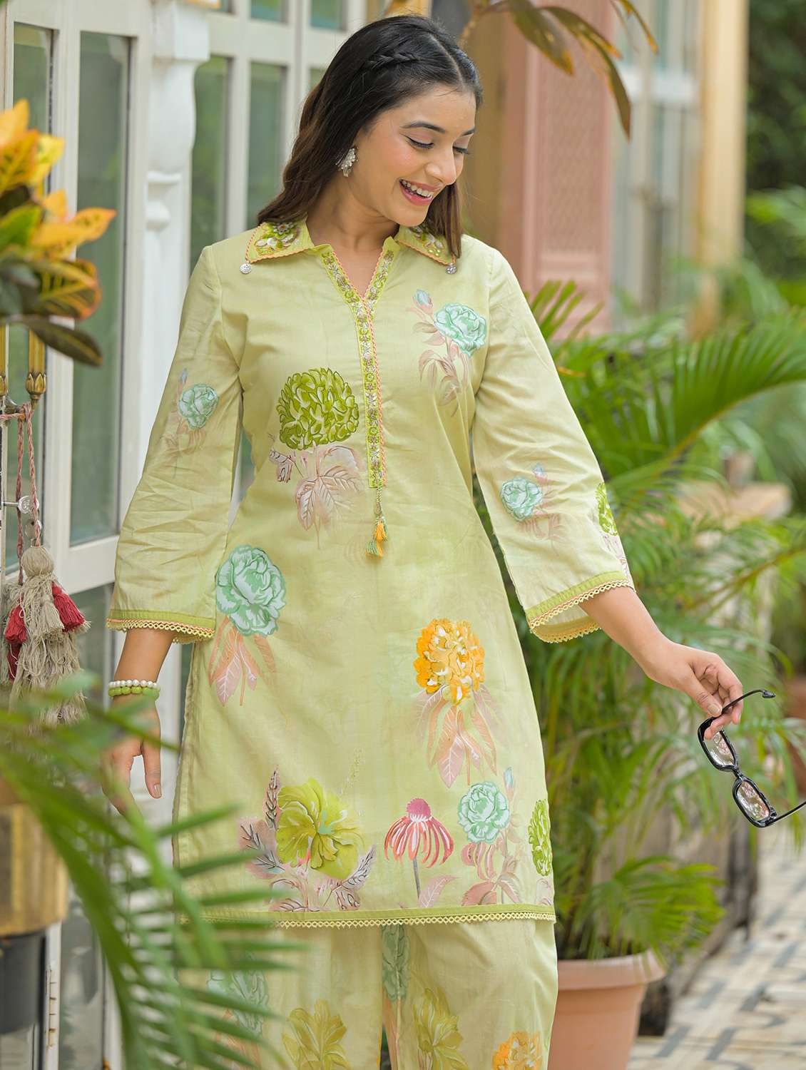 women floral printed three quarter sleeve regular fit ethnic co-ord set - 22177068 -  Standard Image - 5