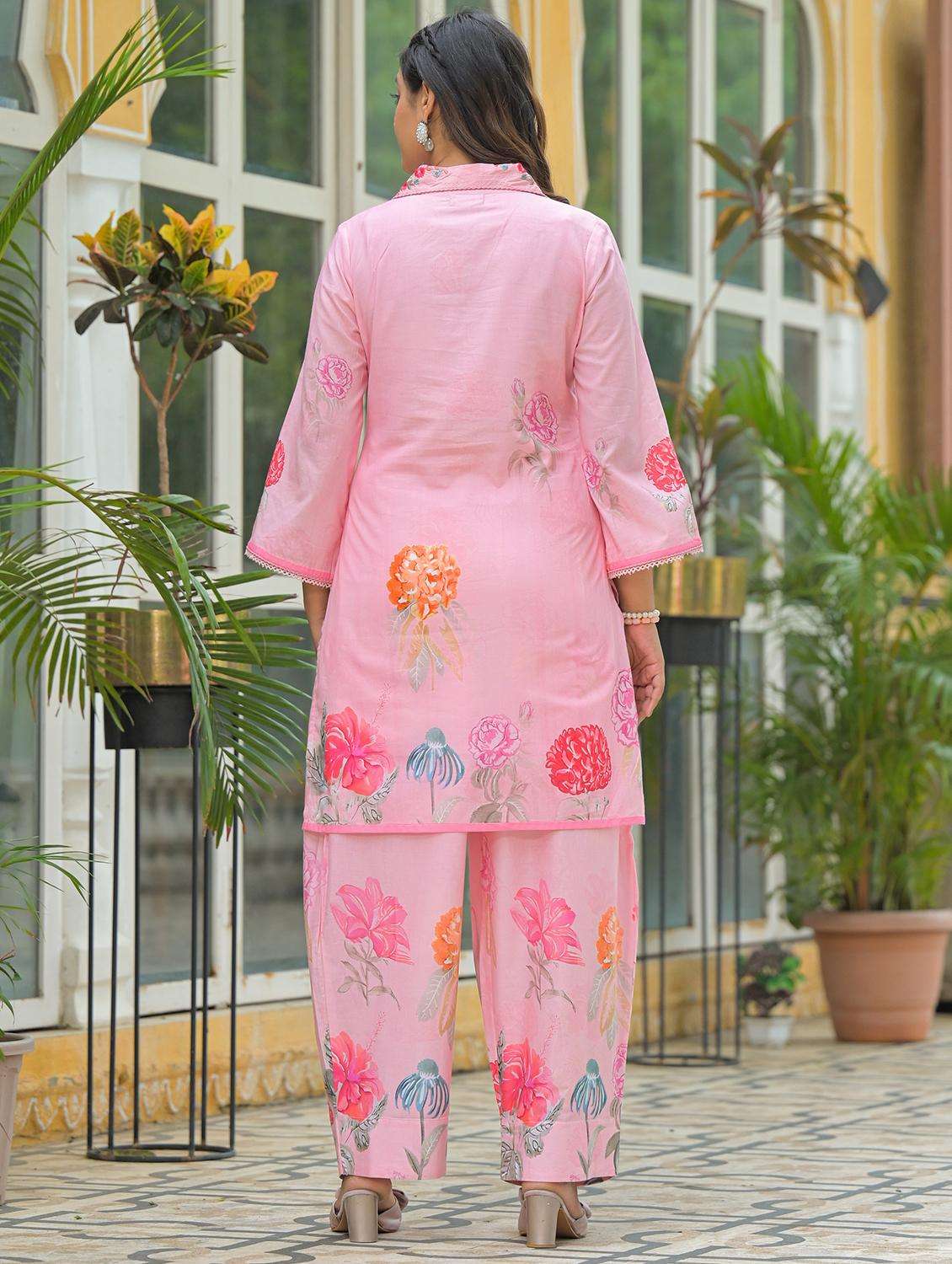 women floral printed three quarter sleeve regular fit ethnic co-ord set - 22177069 -  Standard Image - 3