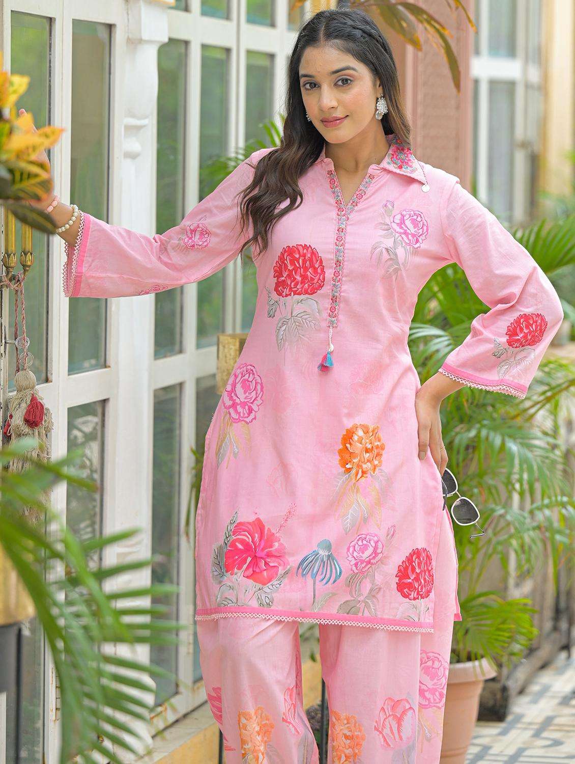 women floral printed three quarter sleeve regular fit ethnic co-ord set - 22177069 -  Standard Image - 5