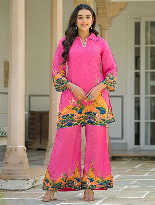 women printed three quarter sleeve regular fit ethnic co-ord set - 22177070 -  Standard Image - 0