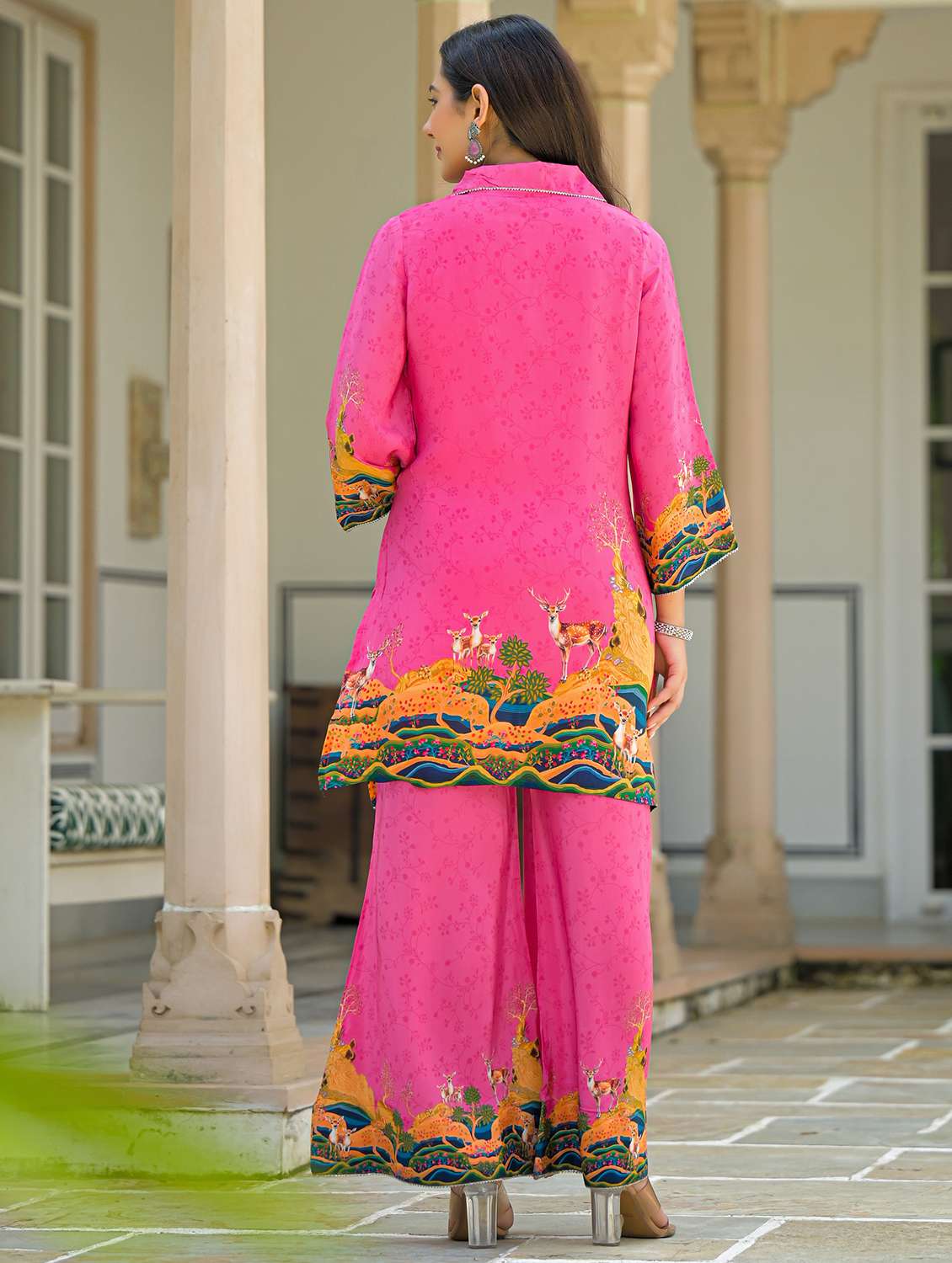 women printed three quarter sleeve regular fit ethnic co-ord set - 22177070 -  Standard Image - 3