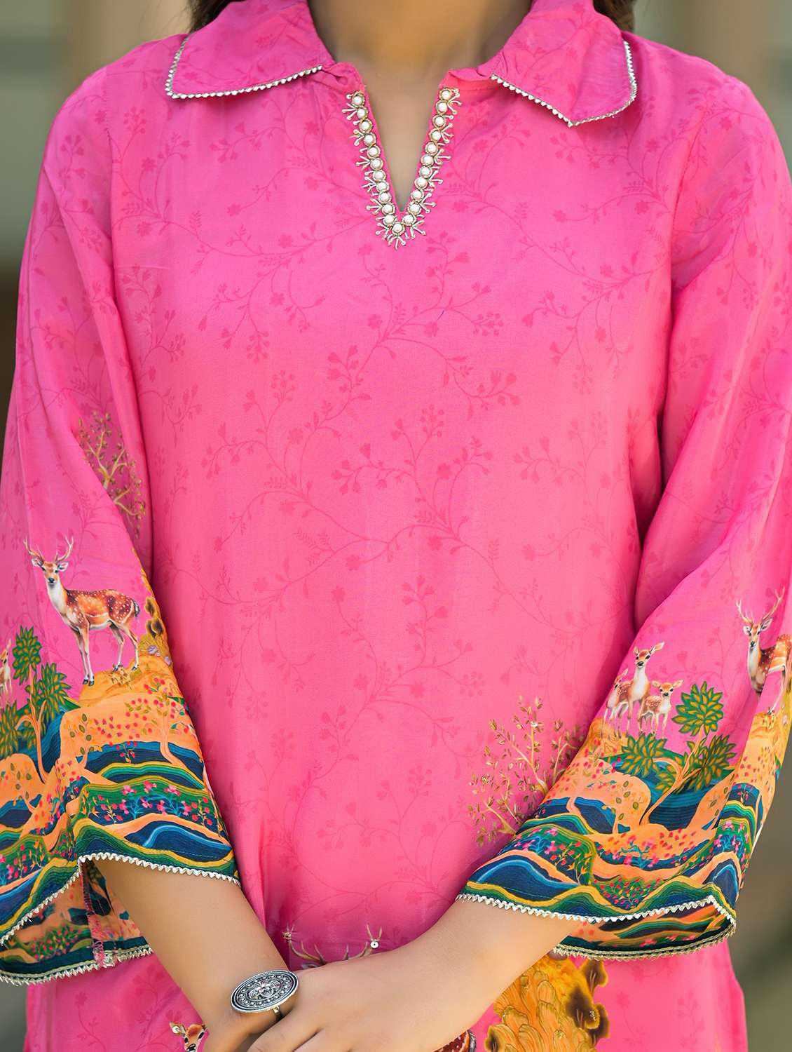 women printed three quarter sleeve regular fit ethnic co-ord set - 22177070 -  Standard Image - 5