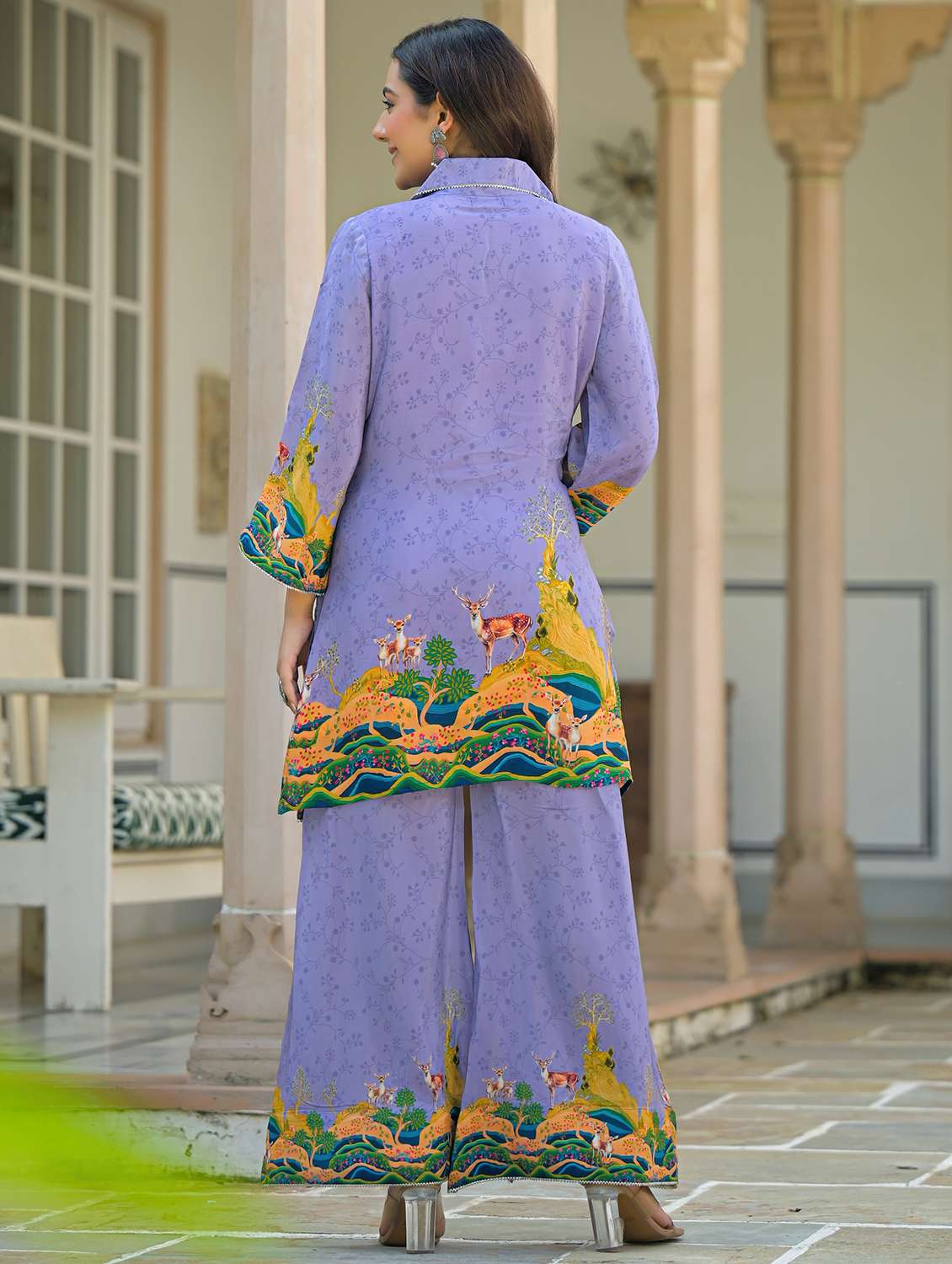 women printed three quarter sleeve regular fit ethnic co-ord set - 22177071 -  Standard Image - 3