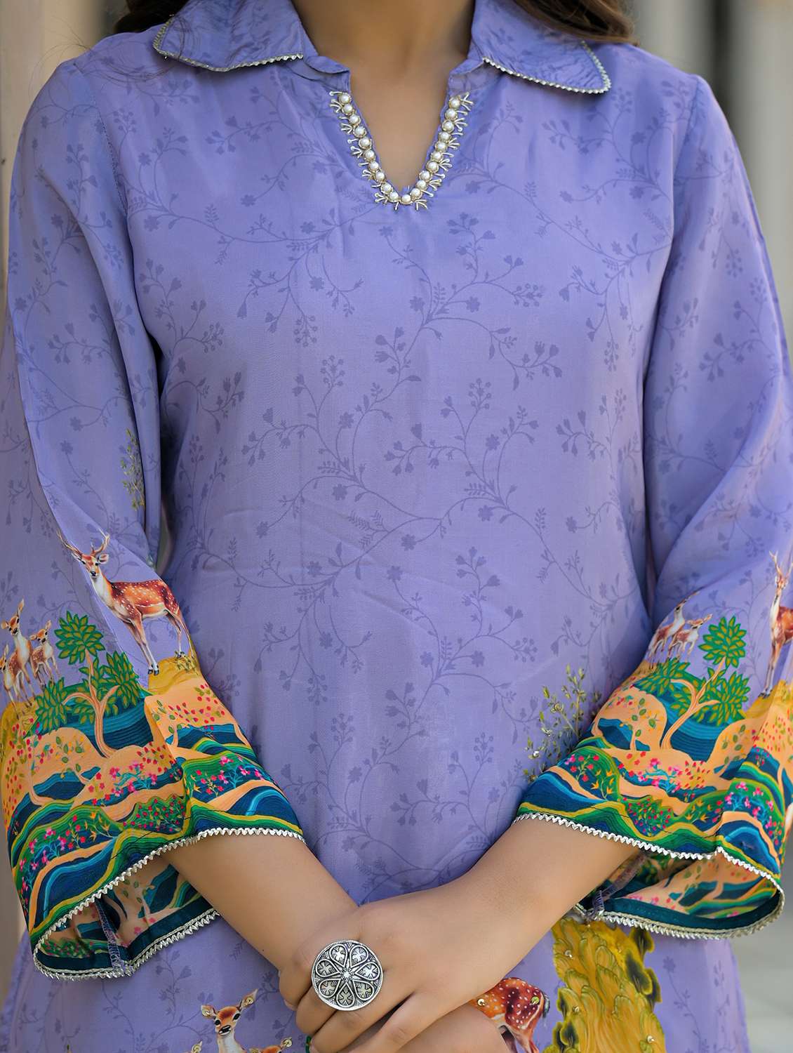 women printed three quarter sleeve regular fit ethnic co-ord set - 22177071 -  Standard Image - 5