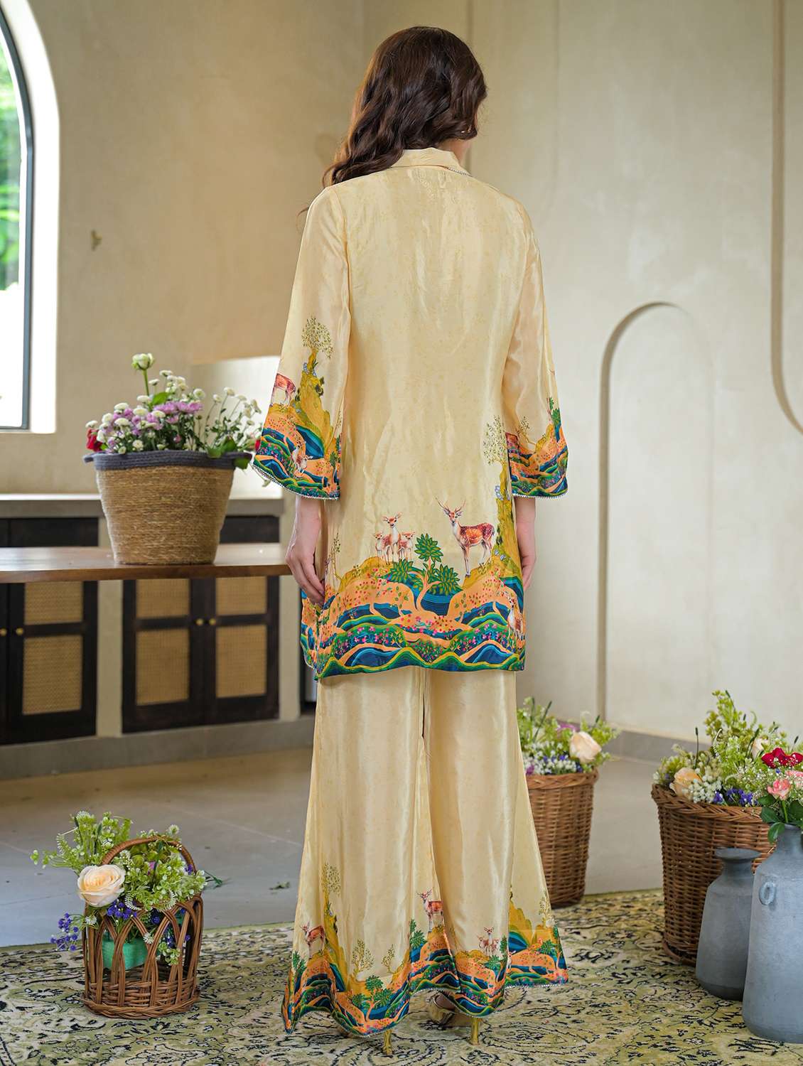 women printed three quarter sleeve regular fit ethnic co-ord set - 22177072 -  Standard Image - 3