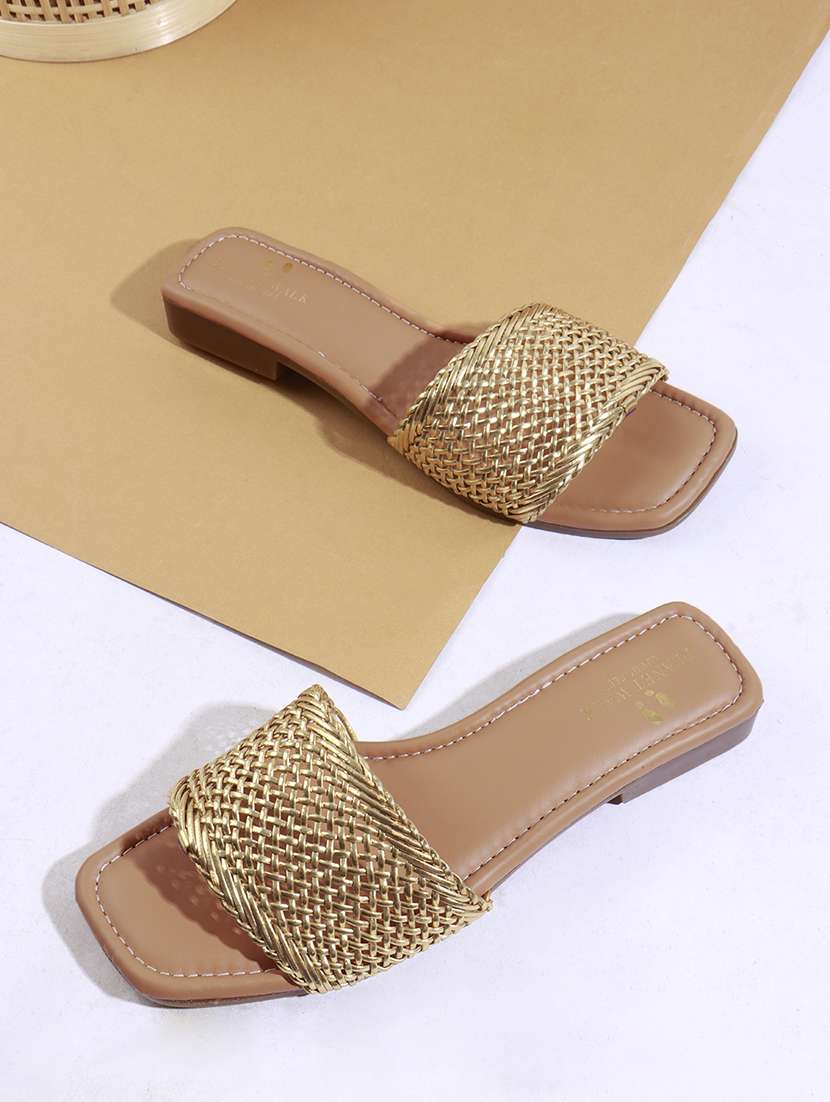 women gold slip on sandal