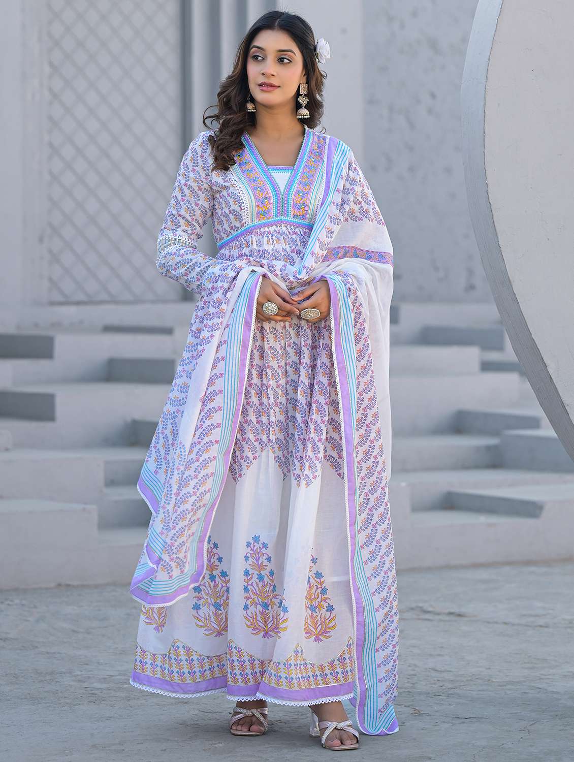 women printed long sleeve kurta with dupatta set - 22177076 -  Zoom Image - 0