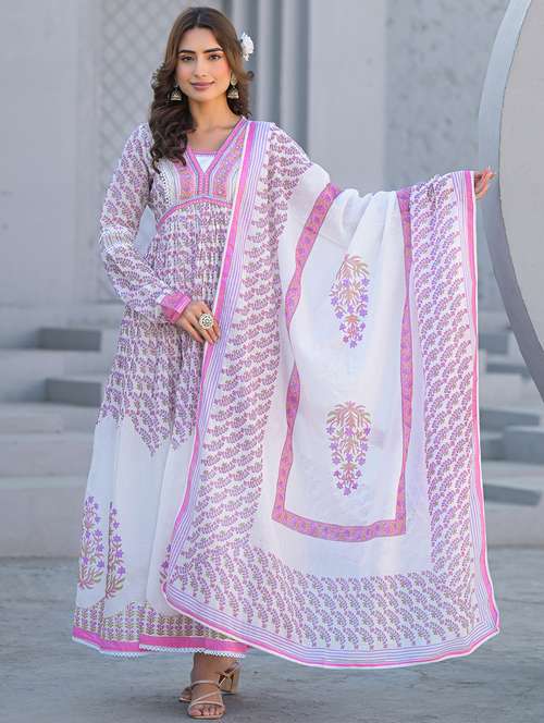 women printed long sleeve kurta with dupatta set - 22177077 -  Standard Image - 0