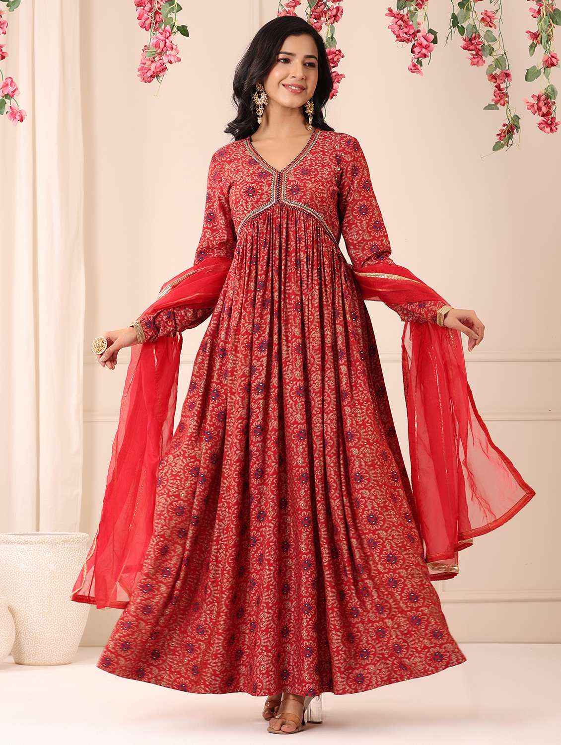 women printed long sleeve kurta with dupatta set - 22177079 -  Standard Image - 3