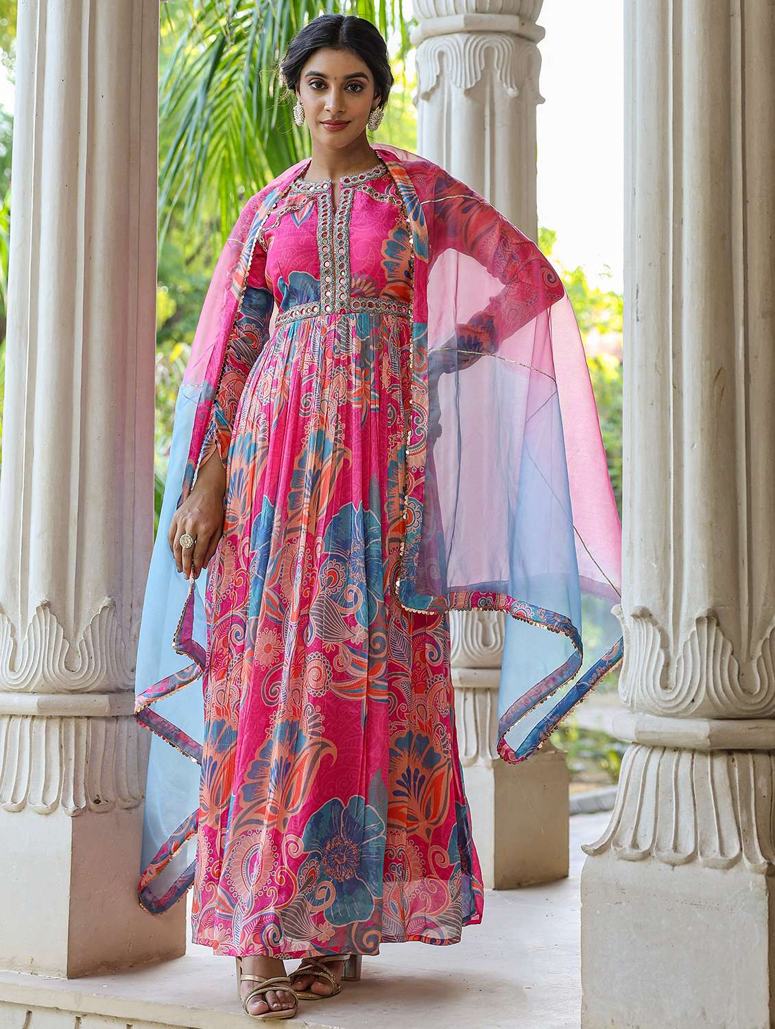 women printed long sleeve kurta with dupatta set - 22177080 -  Standard Image - 3
