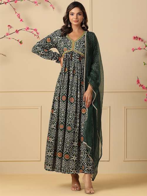 women printed long sleeve kurta with dupatta set - 22177081 -  Standard Image - 0