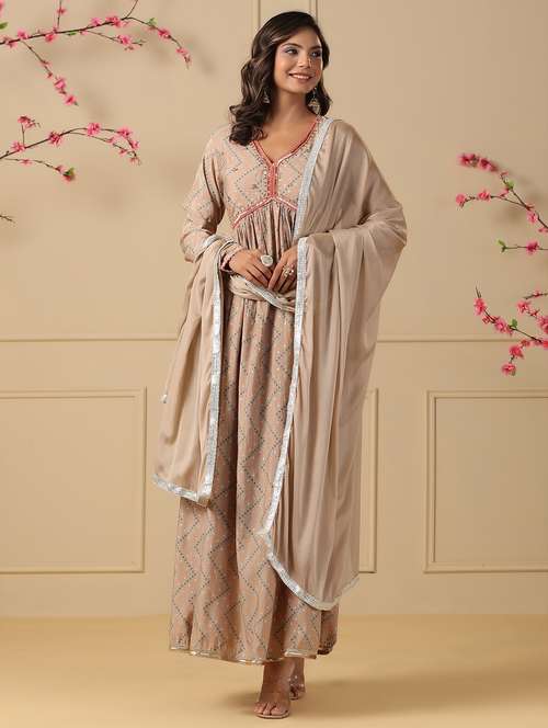 women printed long sleeve kurta with dupatta set - 22177082 -  Standard Image - 0