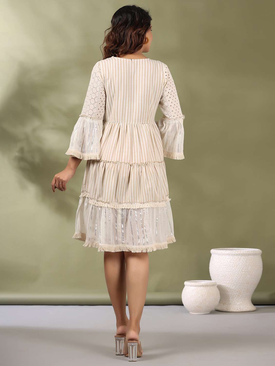women striped bell sleeve tiered ethnic dress - 22177086 -  Standard Image - 3