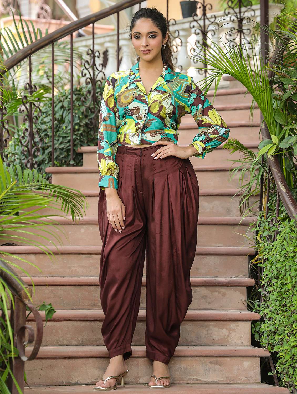 women printed long sleeve ethnic co-ord set