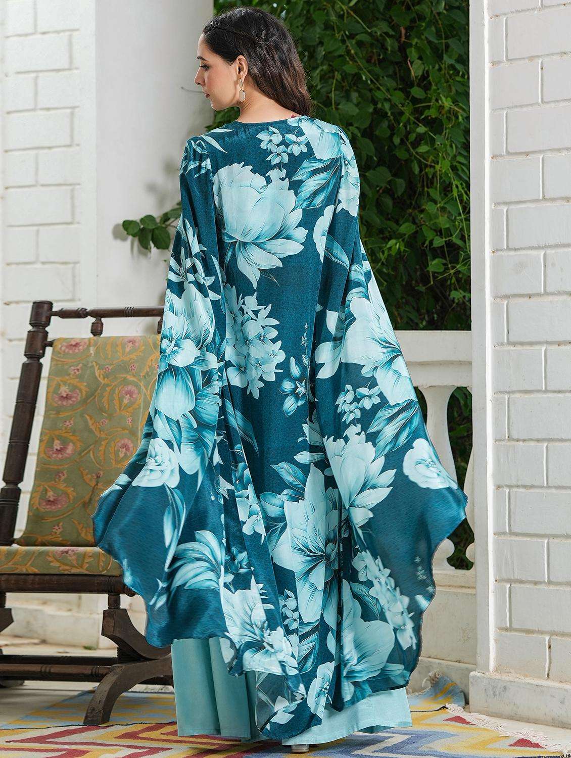 women floral printed v neck fusion set - 22177097 -  Standard Image - 3