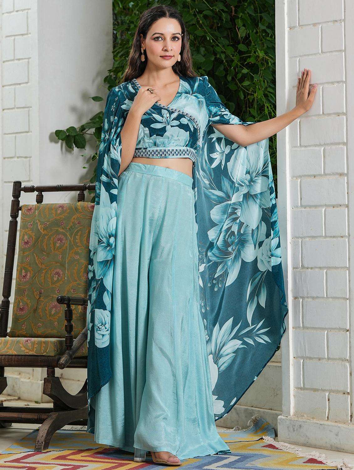 women floral printed v neck fusion set - 22177097 -  Standard Image - 5
