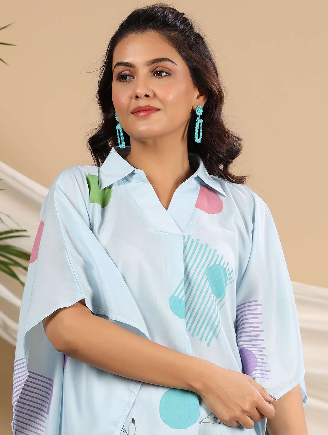 women printed kimono sleeve kaftan kurta pant set - 22177099 -  Standard Image - 5