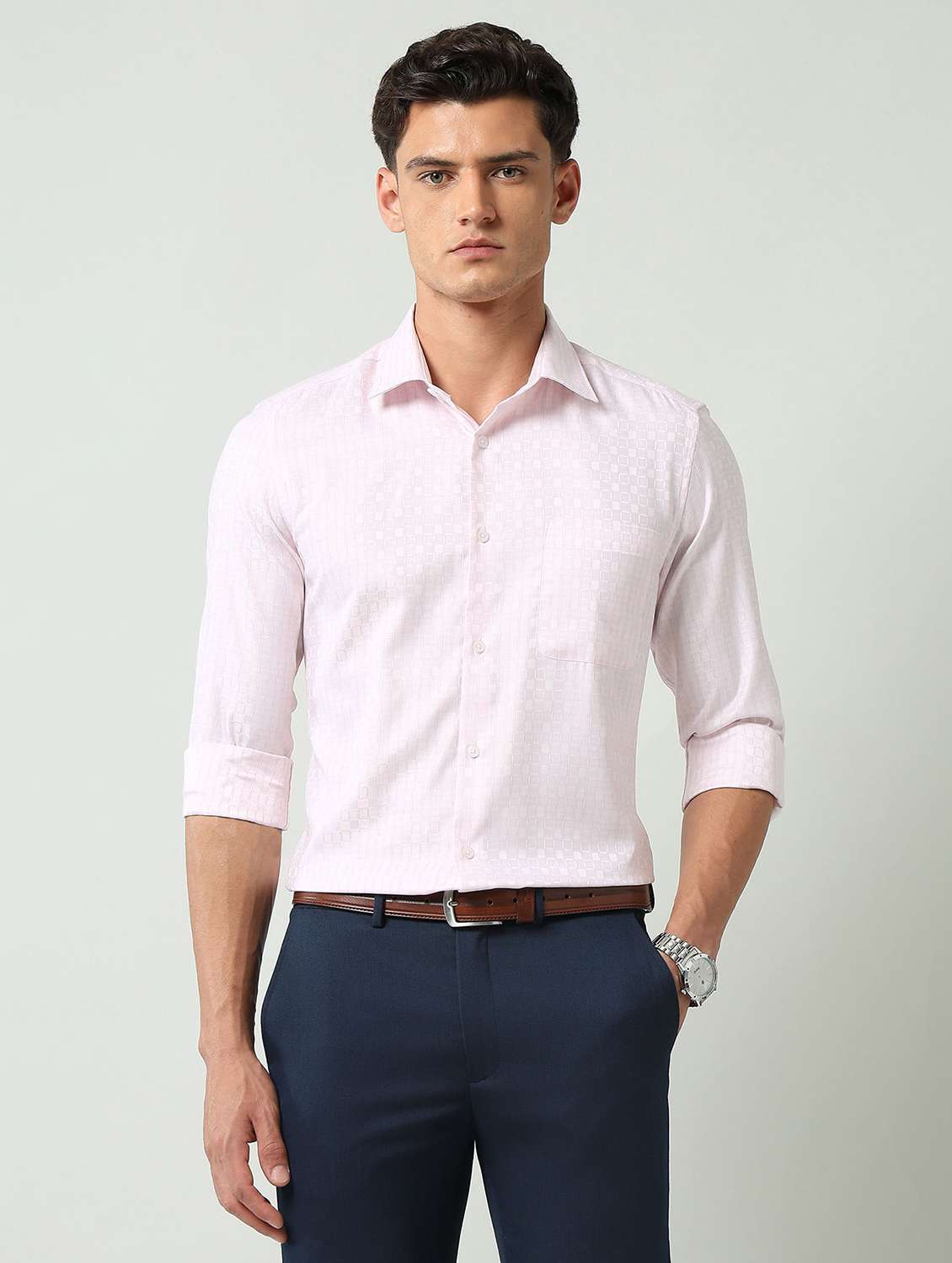 men collared long sleeve formal shirt