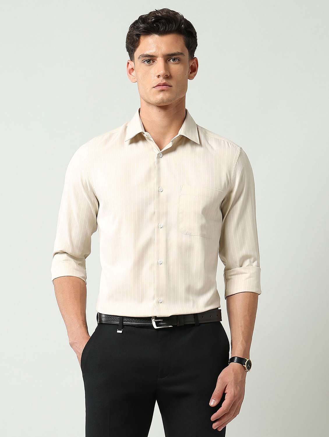 men collared long sleeve formal shirt