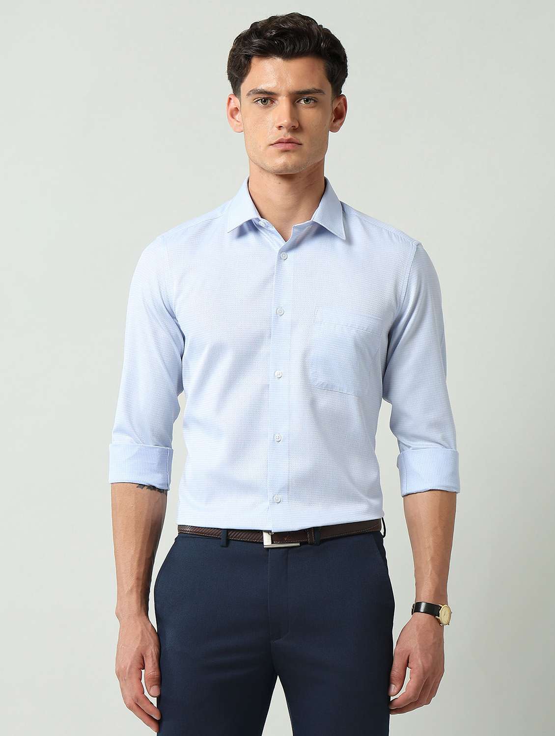 men collared long sleeve formal shirt