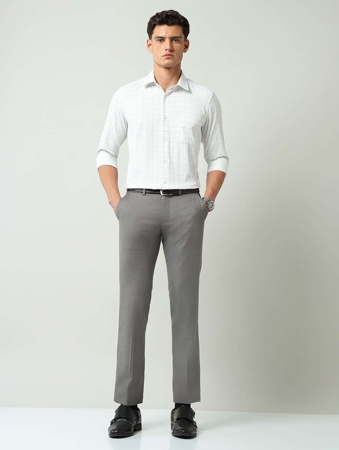 men checkered collared long sleeve formal shirt - 22177113 -  Standard Image - 3