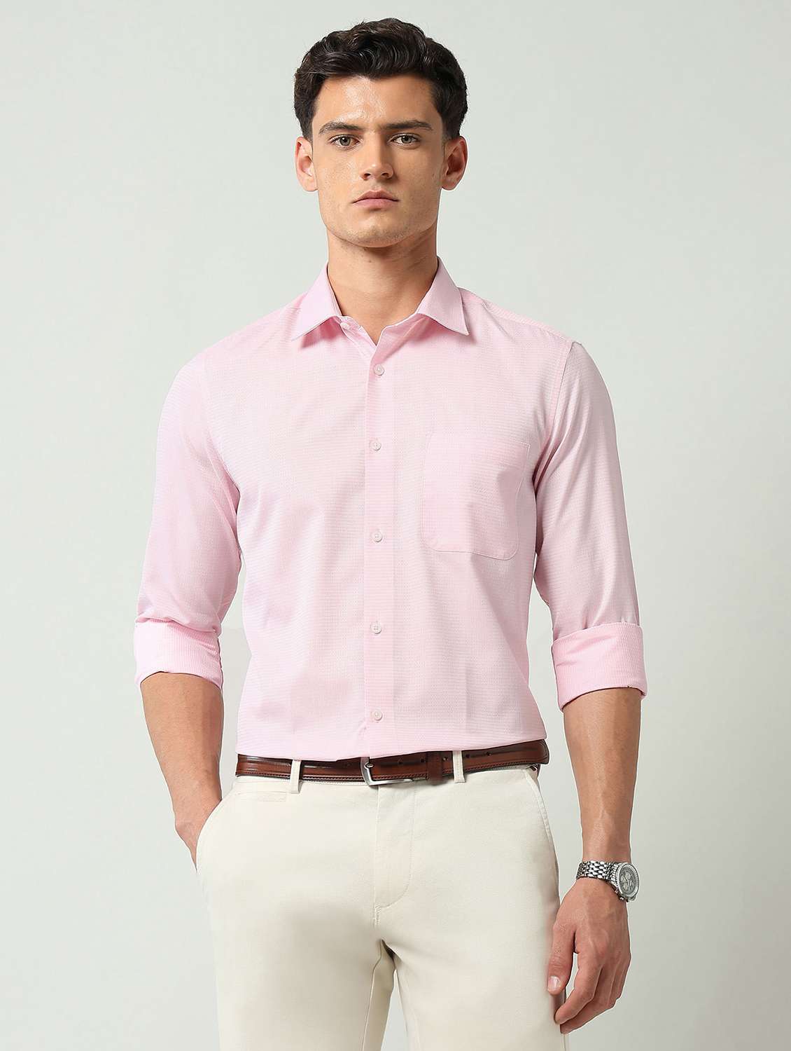 men collared long sleeve formal shirt