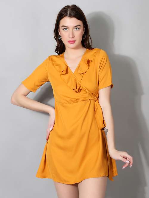 women solid short sleeve wrap dress - 22177166 -  Standard Image - 0